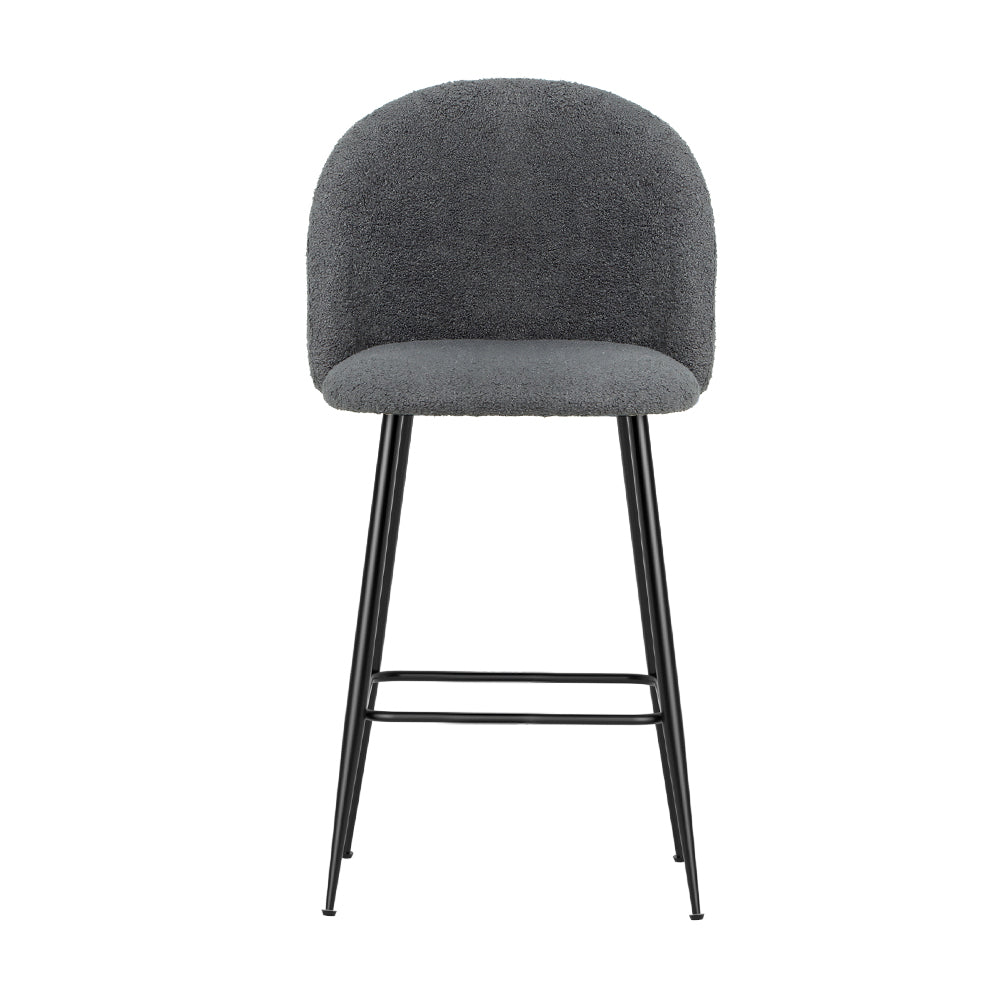 Artiss Set of 2 Bar Stools Kitchen Dining Chair Stool Chairs Sherpa Boucle Charcoal-Furniture > Bar Stools & Chairs - Peroz Australia - Image - 3