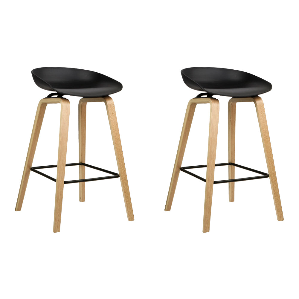 Artiss Set of 2 Wooden Square Footrest Bar Stools - Black-Furniture &gt; Bar Stools &amp; Chairs - Peroz Australia - Image - 2