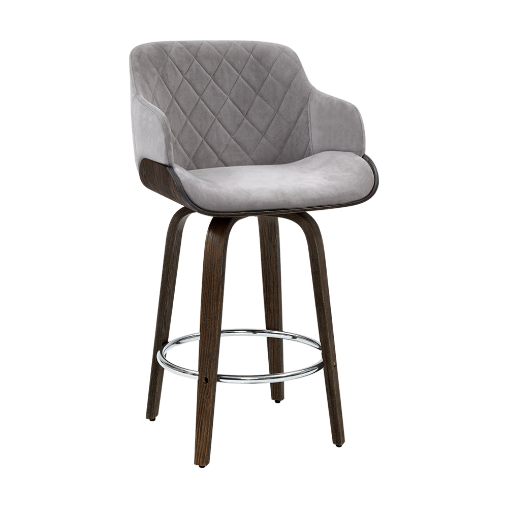 Artiss Velvet Bar Stool Swivel - Grey and Wood-Furniture &gt; Bar Stools &amp; Chairs - Peroz Australia - Image - 2
