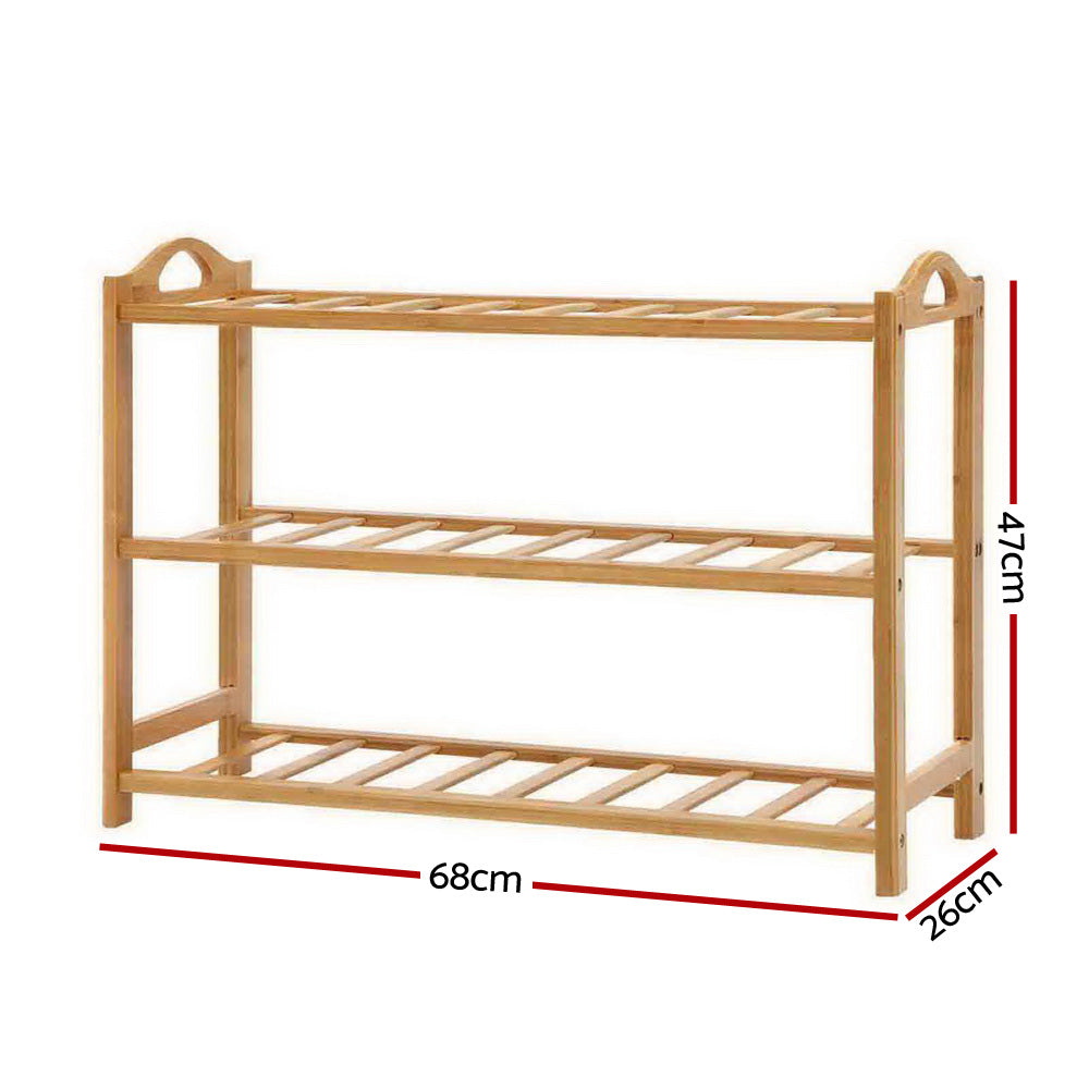 Artiss 3 Tiers Bamboo Shoe Rack Storage Organiser Wooden Shelf Stand Shelves-Furniture > Living Room - Peroz Australia - Image - 3