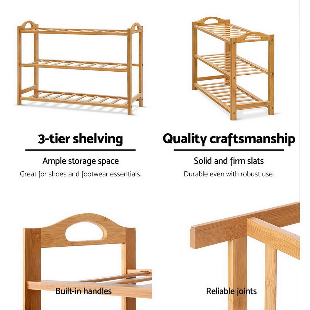 Artiss 3 Tiers Bamboo Shoe Rack Storage Organiser Wooden Shelf Stand Shelves-Furniture > Living Room - Peroz Australia - Image - 7