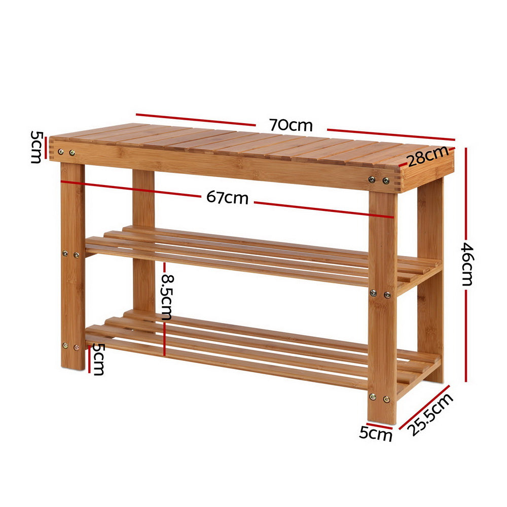 Artiss Bamboo Shoe Rack Wooden Seat Bench Organiser Shelf Stool-Furniture > Living Room - Peroz Australia - Image - 3