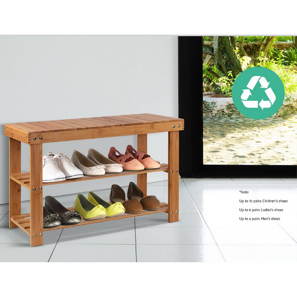 Artiss Bamboo Shoe Rack Wooden Seat Bench Organiser Shelf Stool-Furniture > Living Room - Peroz Australia - Image - 6