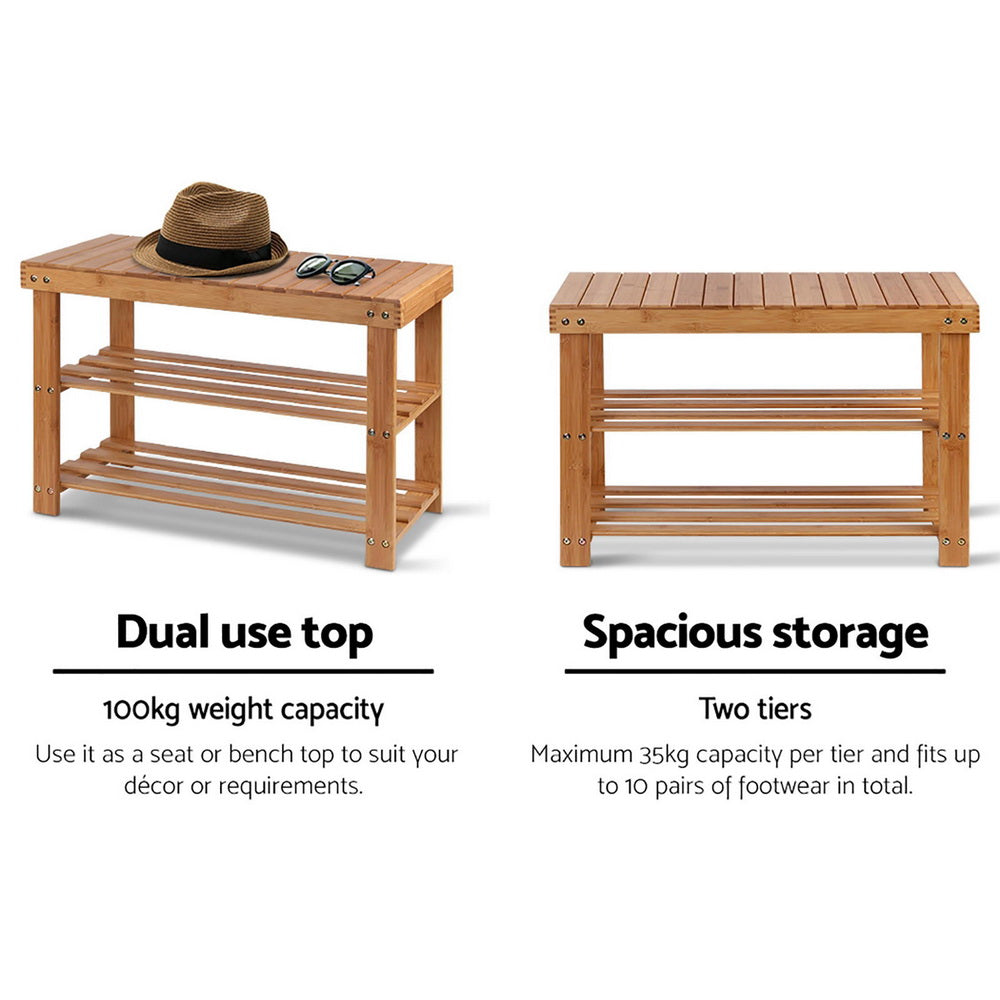 Artiss Bamboo Shoe Rack Wooden Seat Bench Organiser Shelf Stool-Furniture > Living Room - Peroz Australia - Image - 8