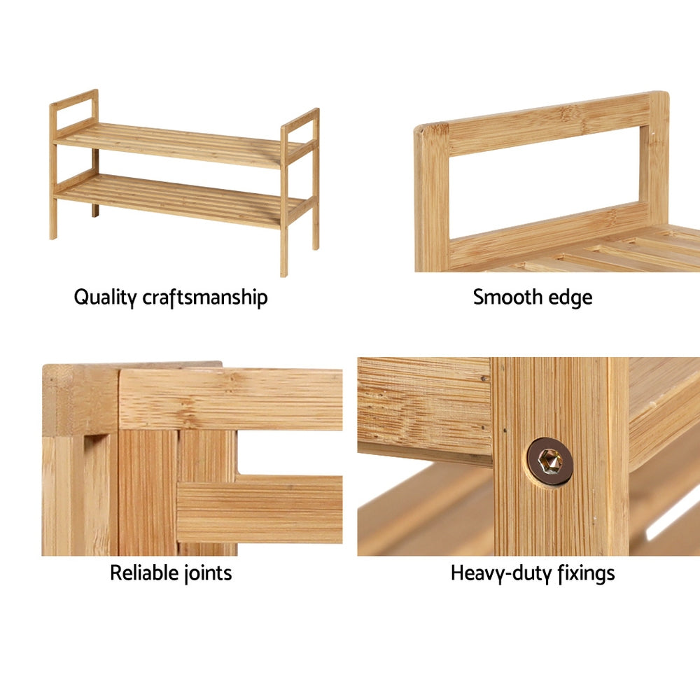 Artiss Shoe Rack Bamboo Storage Cabinet 2 Tiers Portable Organizer Shelf Pine-Home & Garden > Storage-PEROZ Accessories