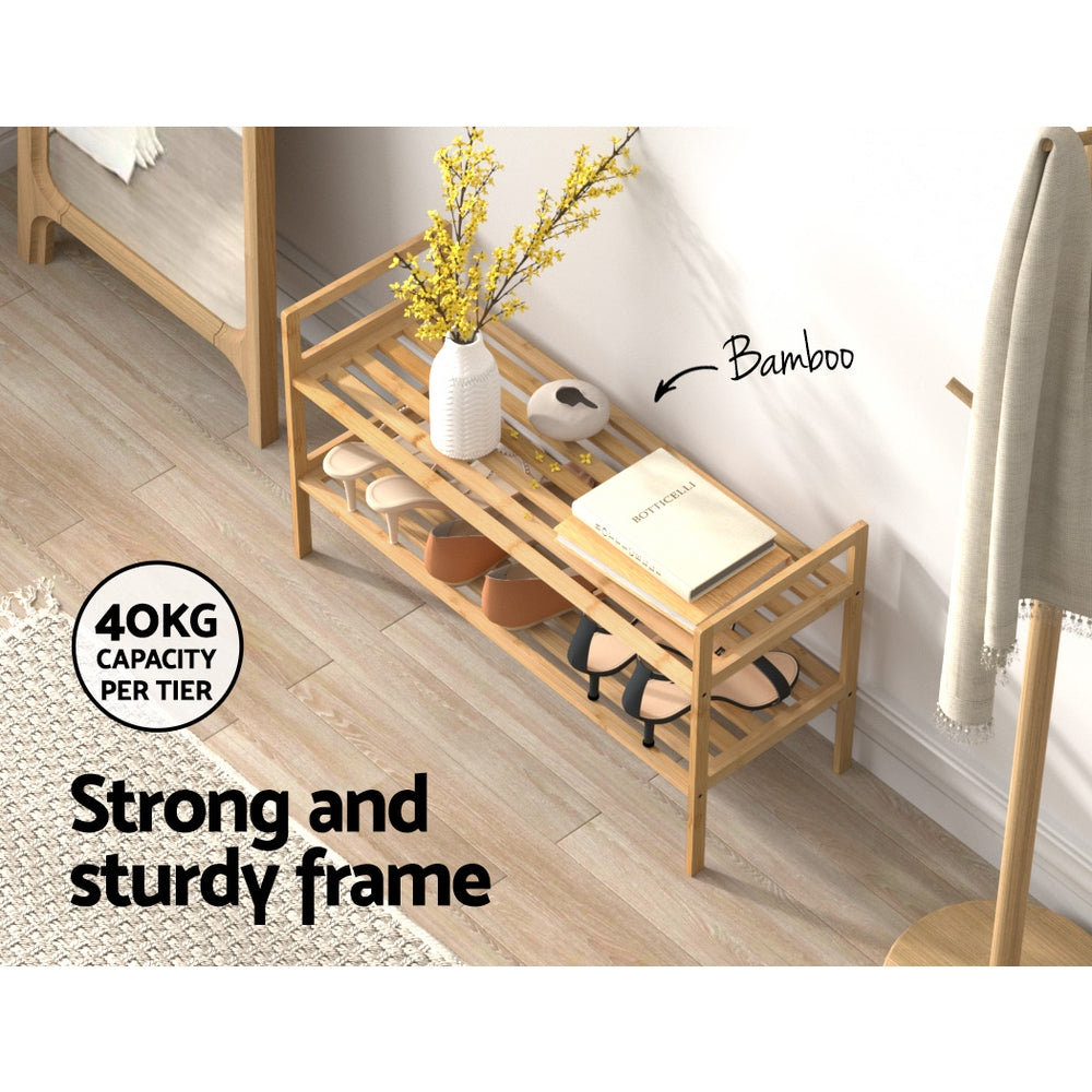 Artiss Shoe Rack Bamboo Storage Cabinet 2 Tiers Portable Organizer Shelf Pine-Home & Garden > Storage-PEROZ Accessories