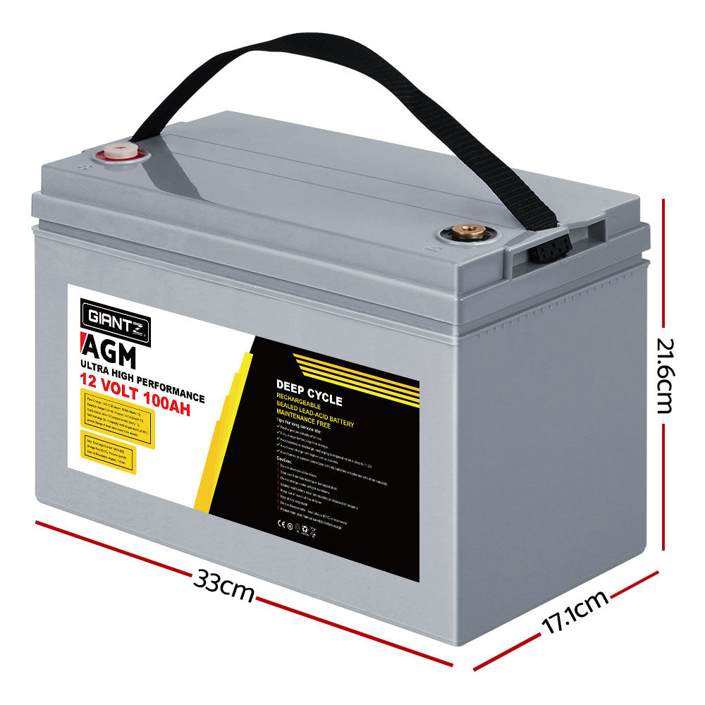 Giantz AGM Deep Cycle Battery 12V 100Ah Marine Sealed Power Portable Solar x2-Auto Accessories > Auto Accessories Others-PEROZ Accessories