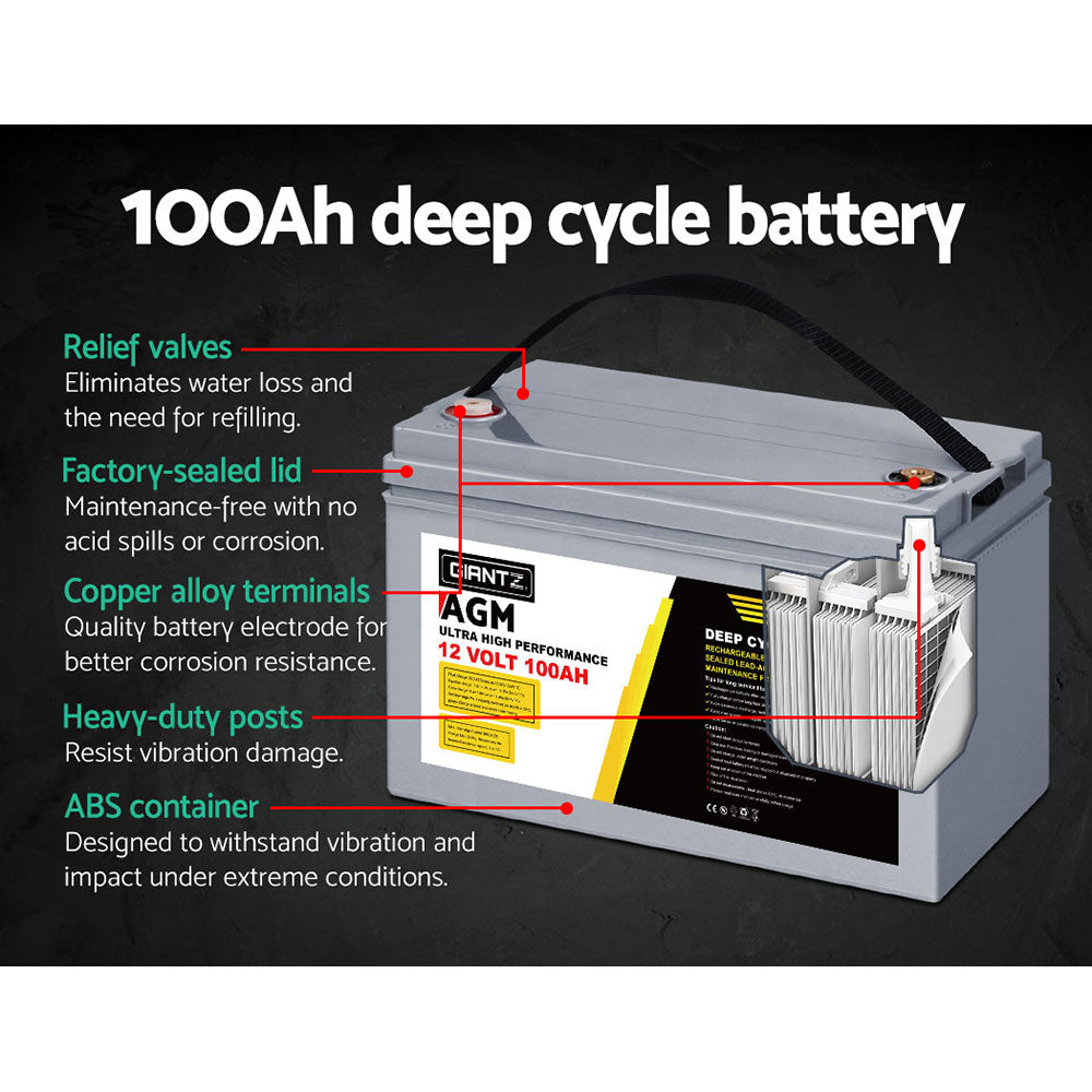 Giantz AGM Deep Cycle Battery 12V 100Ah Marine Sealed Power Portable Solar x2-Auto Accessories > Auto Accessories Others-PEROZ Accessories