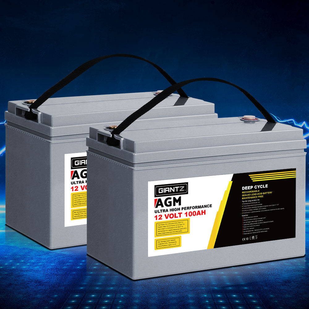 Giantz AGM Deep Cycle Battery 12V 100Ah Marine Sealed Power Portable Solar x2-Auto Accessories > Auto Accessories Others-PEROZ Accessories