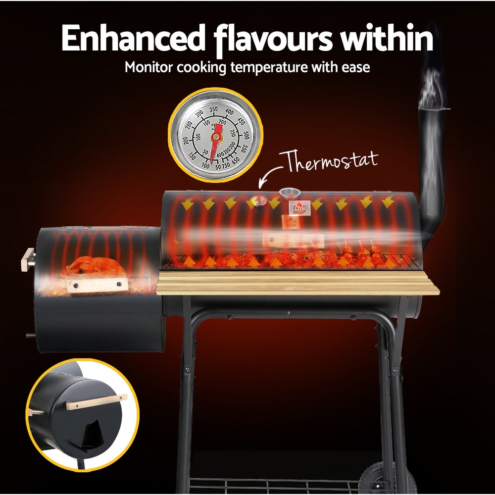 Grillz 2-in-1 Offset BBQ Smoker - Black-Home & Garden > BBQ-PEROZ Accessories