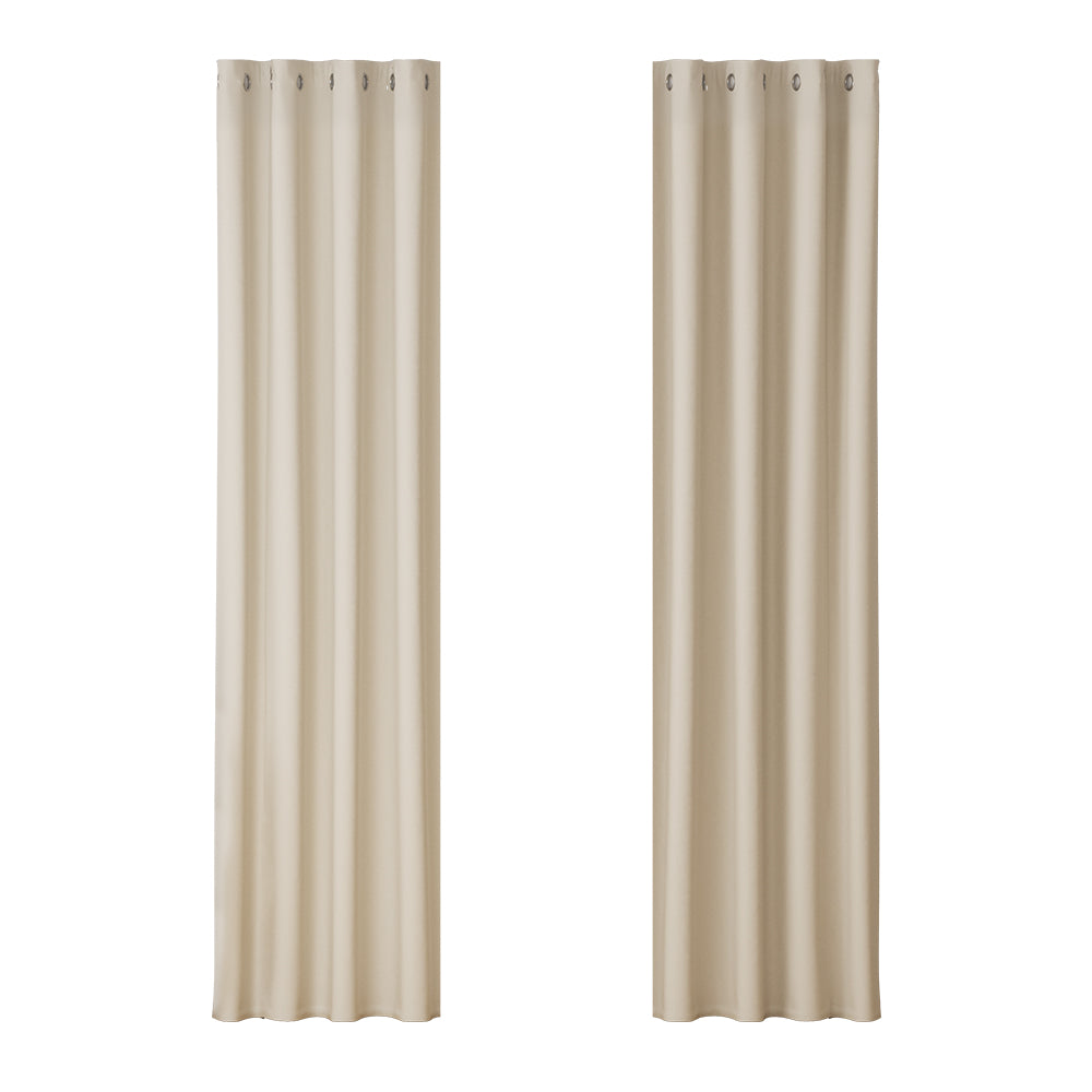 Artiss 2X Blockout Curtains Blackout Window Curtain Eyelet 140x230cm Beige-Curtains - Peroz Australia - Image - 2