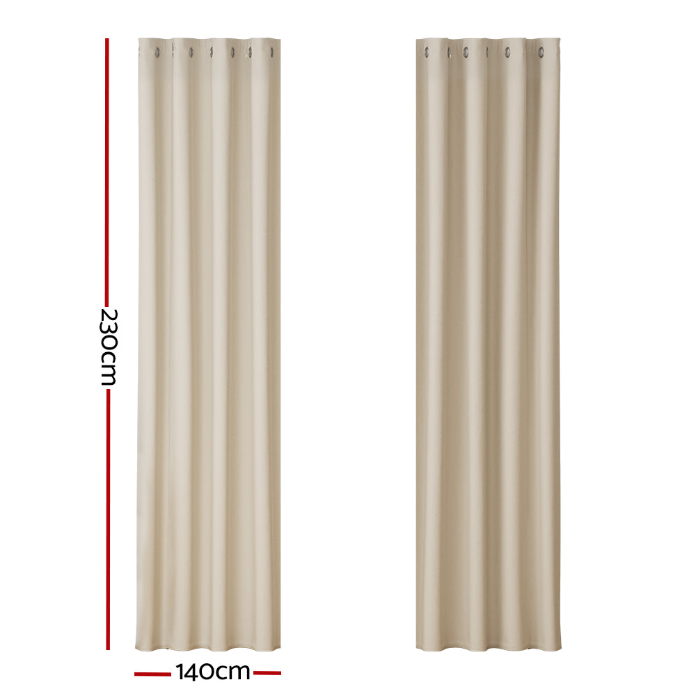 Artiss 2X Blockout Curtains Blackout Window Curtain Eyelet 140x230cm Beige-Curtains - Peroz Australia - Image - 3