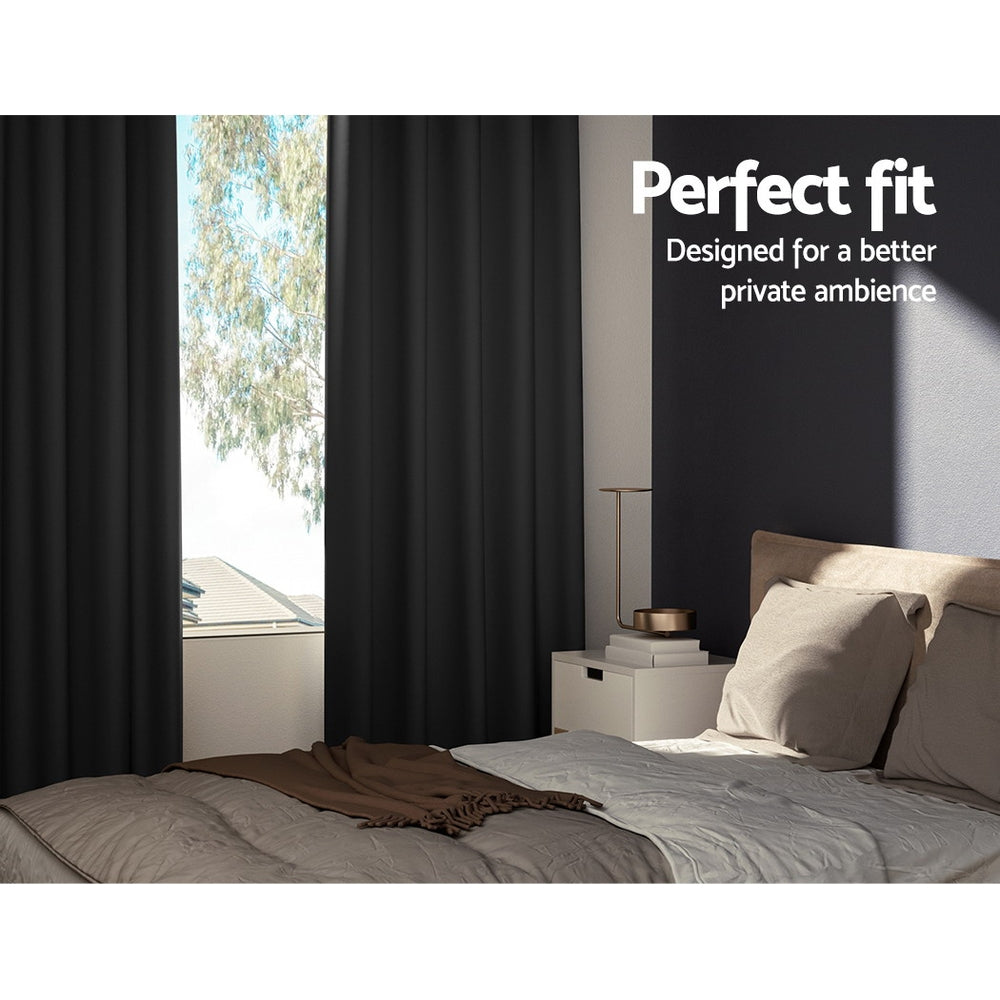Artiss 2X Blockout Curtains Blackout Window Curtain Eyelet 140x230cm Black-Curtains - Peroz Australia - Image - 4