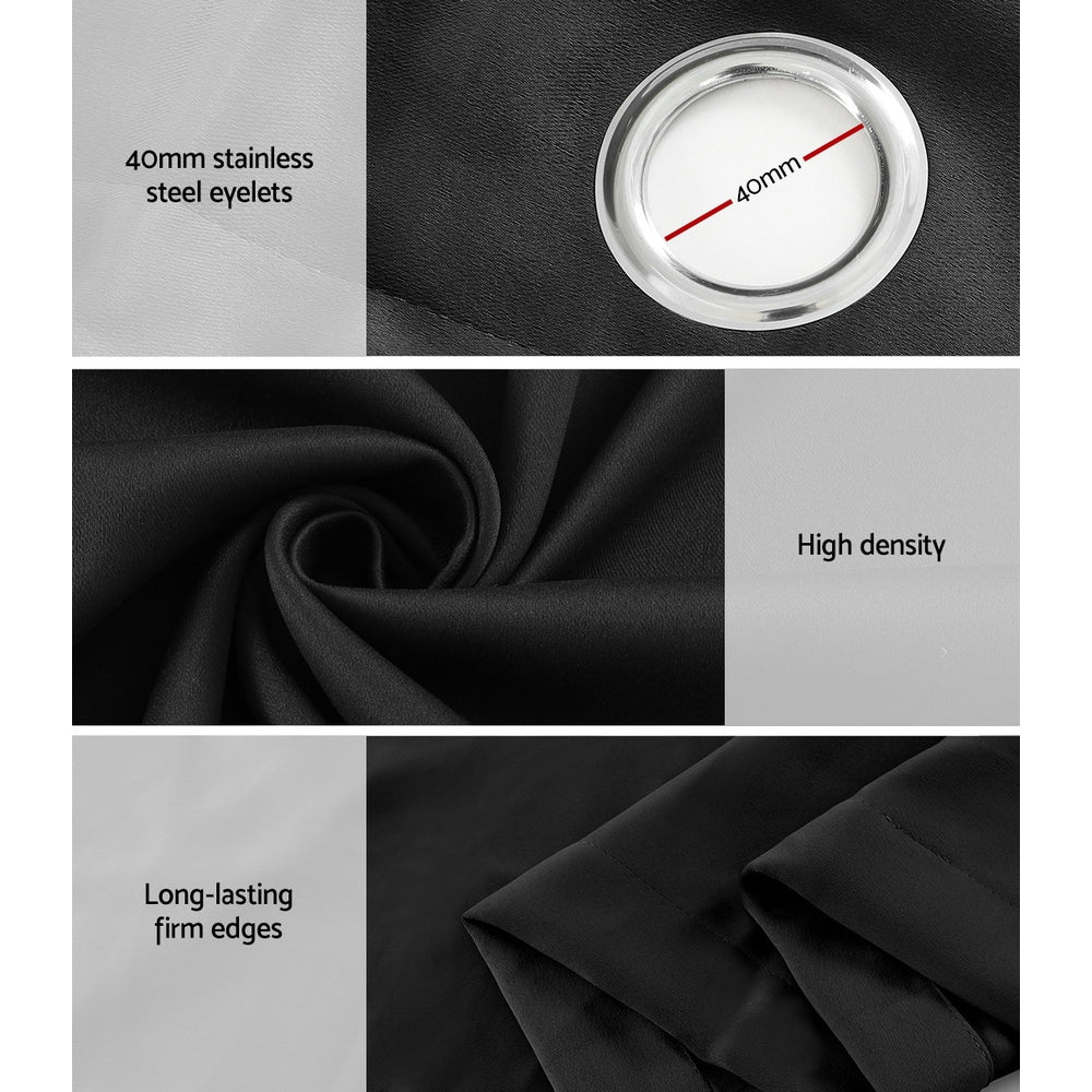 Artiss 2X Blockout Curtains Blackout Window Curtain Eyelet 140x230cm Black-Curtains - Peroz Australia - Image - 7