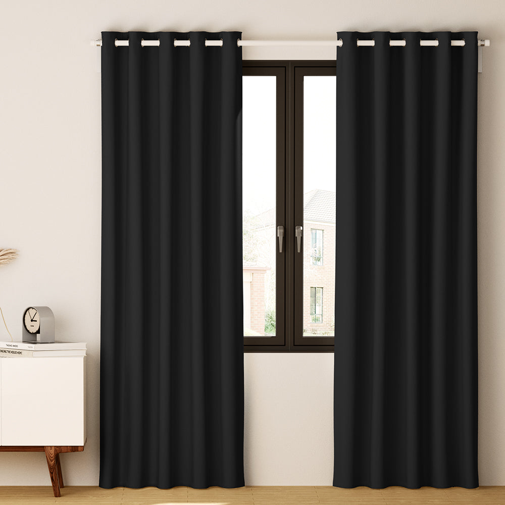 Artiss 2X Blockout Curtains Blackout Window Curtain Eyelet 140x230cm Black-Curtains - Peroz Australia - Image - 1
