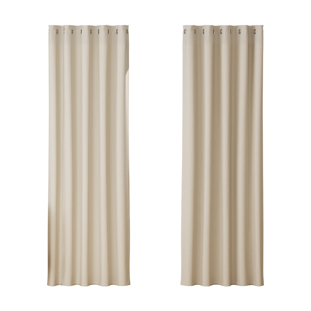 Artiss 2X Blockout Curtains Blackout Window Curtain Eyelet 180x213cm Beige-Curtains - Peroz Australia - Image - 2