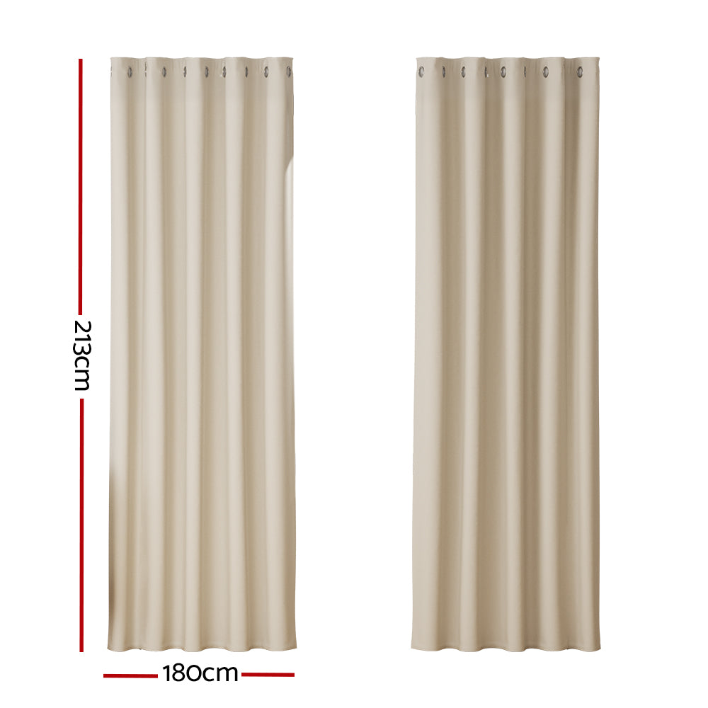 Artiss 2X Blockout Curtains Blackout Window Curtain Eyelet 180x213cm Beige-Curtains - Peroz Australia - Image - 3
