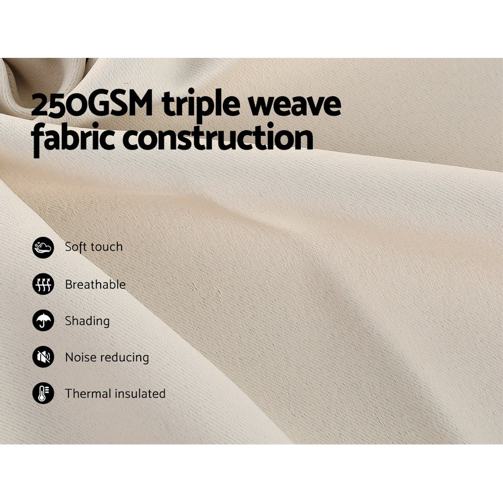 Artiss 2X Blockout Curtains Blackout Window Curtain Eyelet 180x213cm Beige-Curtains - Peroz Australia - Image - 6