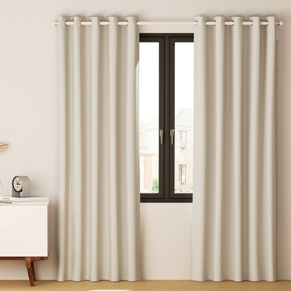 Artiss 2X Blockout Curtains Blackout Window Curtain Eyelet 180x213cm Beige-Curtains - Peroz Australia - Image - 1