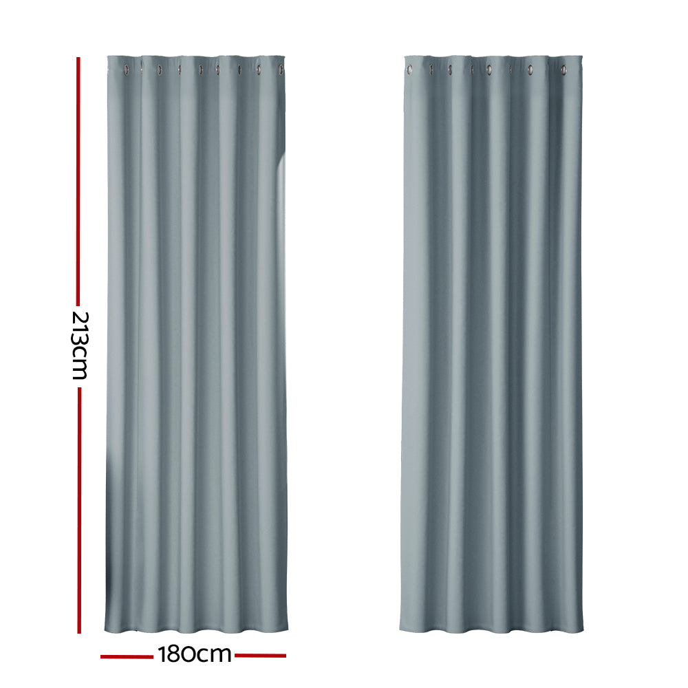 Artiss 2X Blockout Curtains Blackout Window Curtain Eyelet 180x213cm Grey-Curtains - Peroz Australia - Image - 3