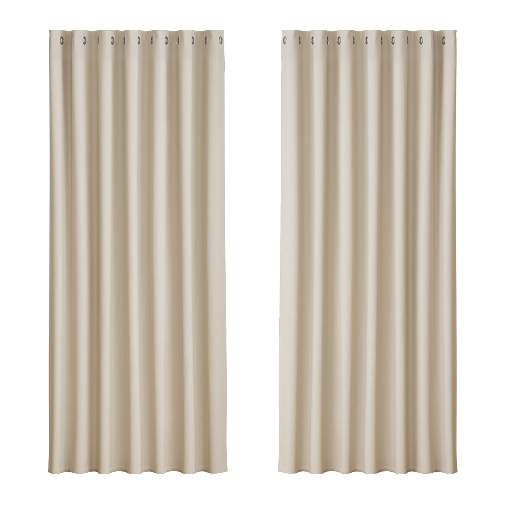 Artiss 2X Blockout Curtains Blackout Window Curtain Eyelet 240x230cm Beige-Curtains - Peroz Australia - Image - 2