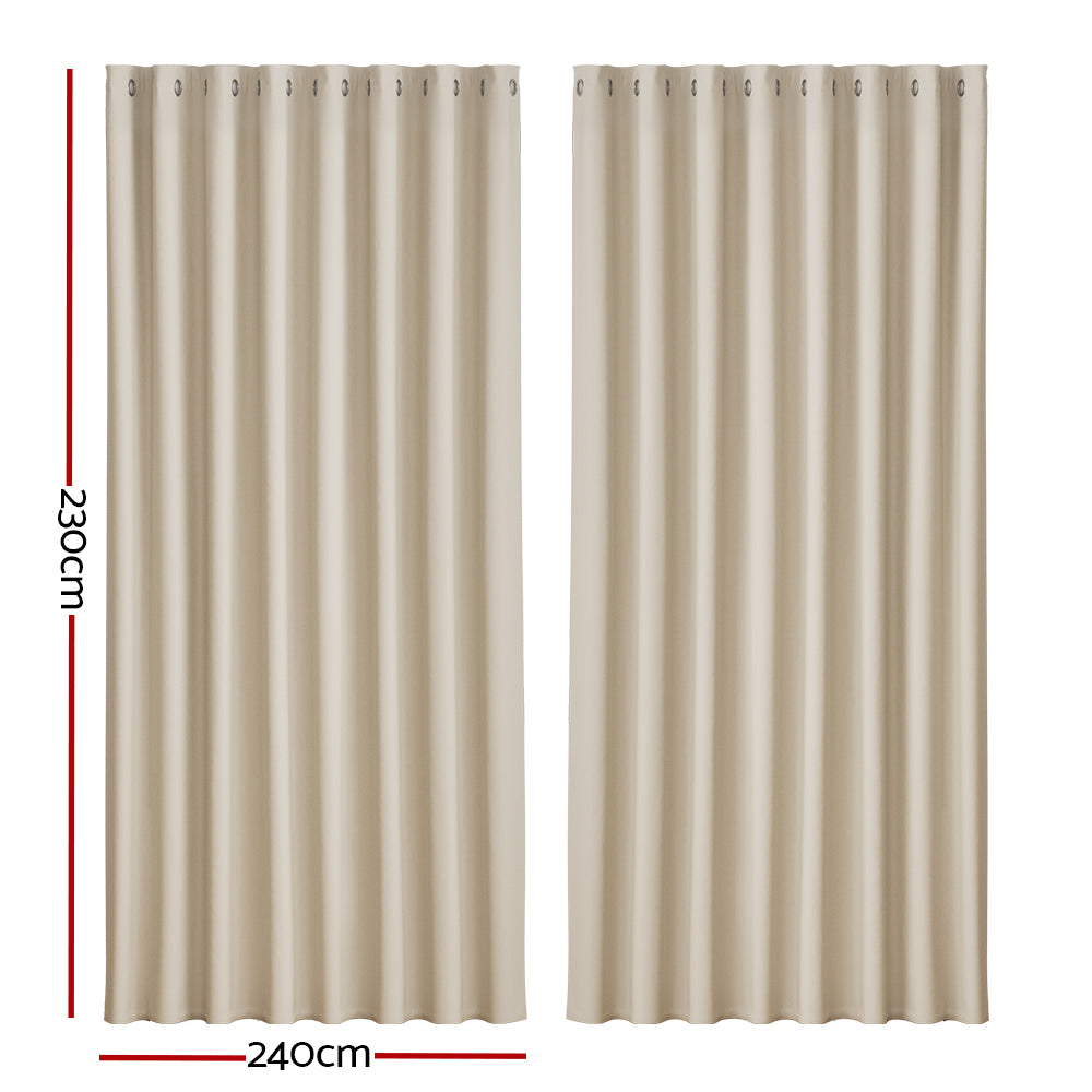 Artiss 2X Blockout Curtains Blackout Window Curtain Eyelet 240x230cm Beige-Curtains - Peroz Australia - Image - 3