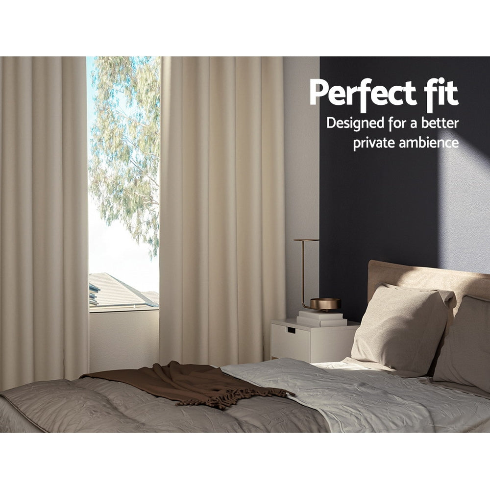 Artiss 2X Blockout Curtains Blackout Window Curtain Eyelet 240x230cm Beige-Curtains - Peroz Australia - Image - 4