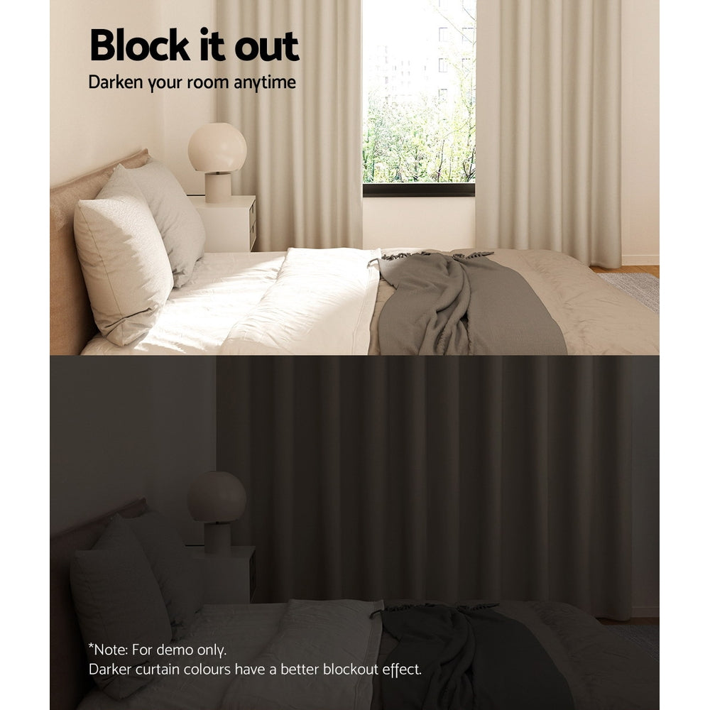 Artiss 2X Blockout Curtains Blackout Window Curtain Eyelet 240x230cm Beige-Curtains - Peroz Australia - Image - 5
