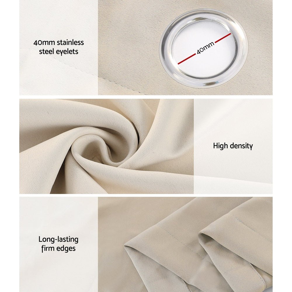 Artiss 2X Blockout Curtains Blackout Window Curtain Eyelet 240x230cm Beige-Curtains - Peroz Australia - Image - 7
