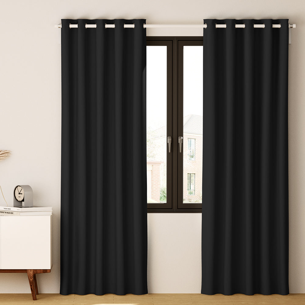 Artiss 2X Blockout Curtains Blackout Window Curtain Eyelet 300x230cm Black-Curtains - Peroz Australia - Image - 1