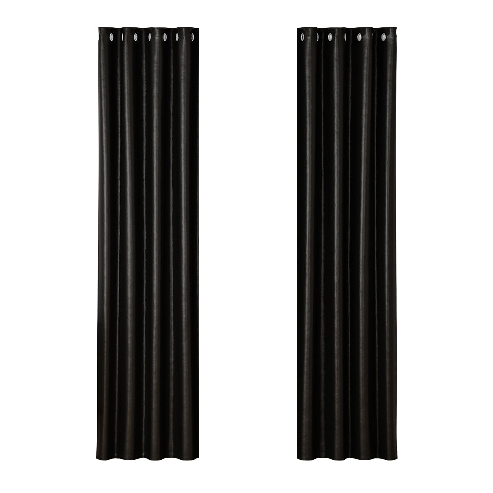Artiss 2X Blockout Curtains Blackout Window Curtain Eyelet 140x230cm Black-Curtains - Peroz Australia - Image - 2