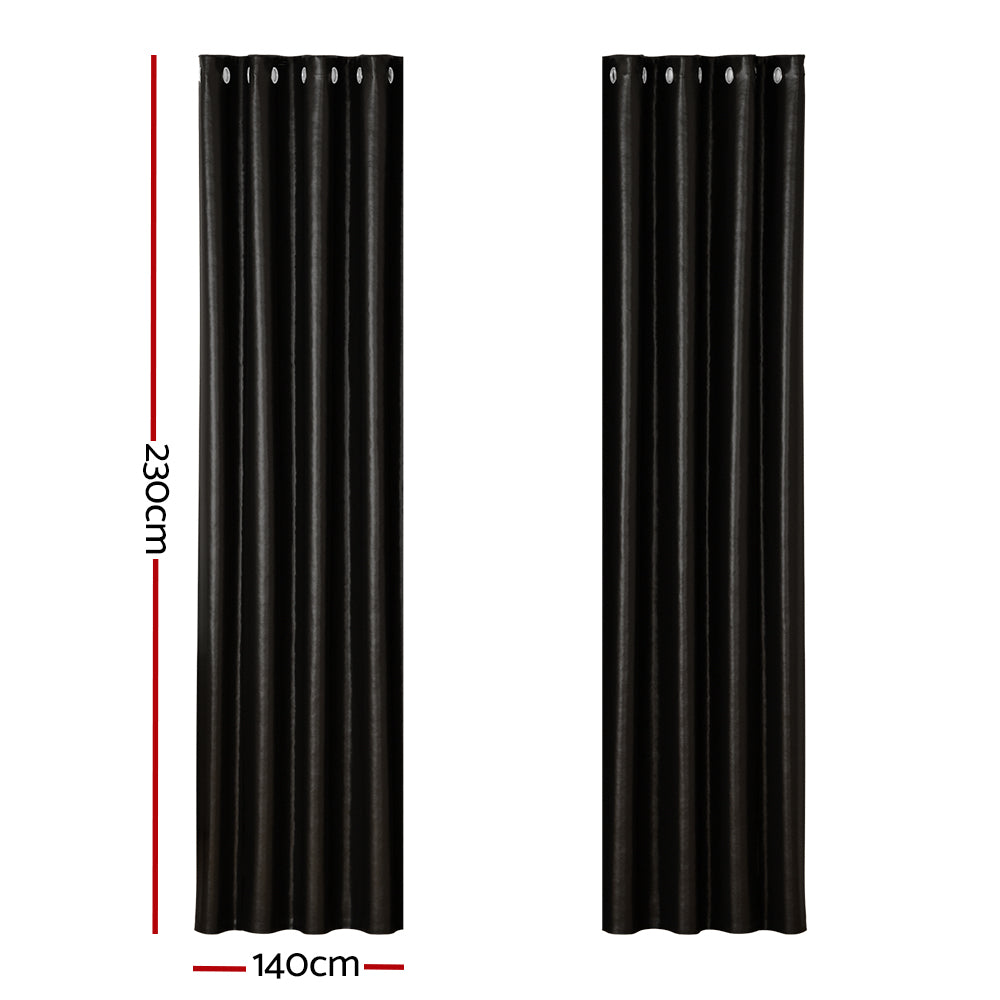 Artiss 2X Blockout Curtains Blackout Window Curtain Eyelet 140x230cm Black-Curtains - Peroz Australia - Image - 3