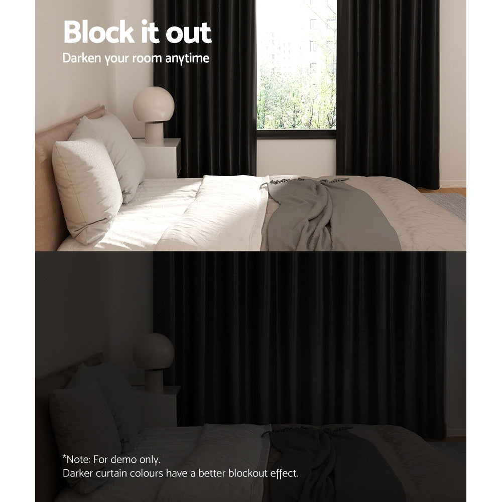 Artiss 2X Blockout Curtains Blackout Window Curtain Eyelet 140x230cm Black-Curtains - Peroz Australia - Image - 5