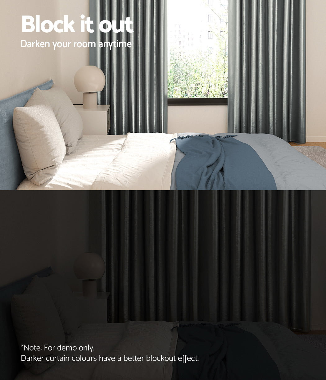 Artiss 2X Blockout Curtains Blackout Window Curtain Eyelet 140x230cm Grey-Curtains - Peroz Australia - Image - 5