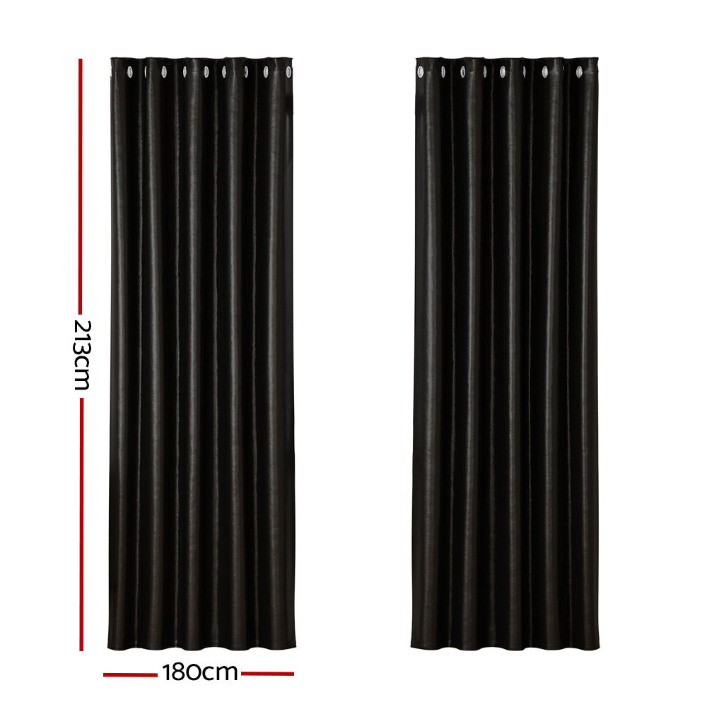 Artiss 2X Blockout Curtains Blackout Window Curtain Eyelet 180x213cm Black-Curtains - Peroz Australia - Image - 3