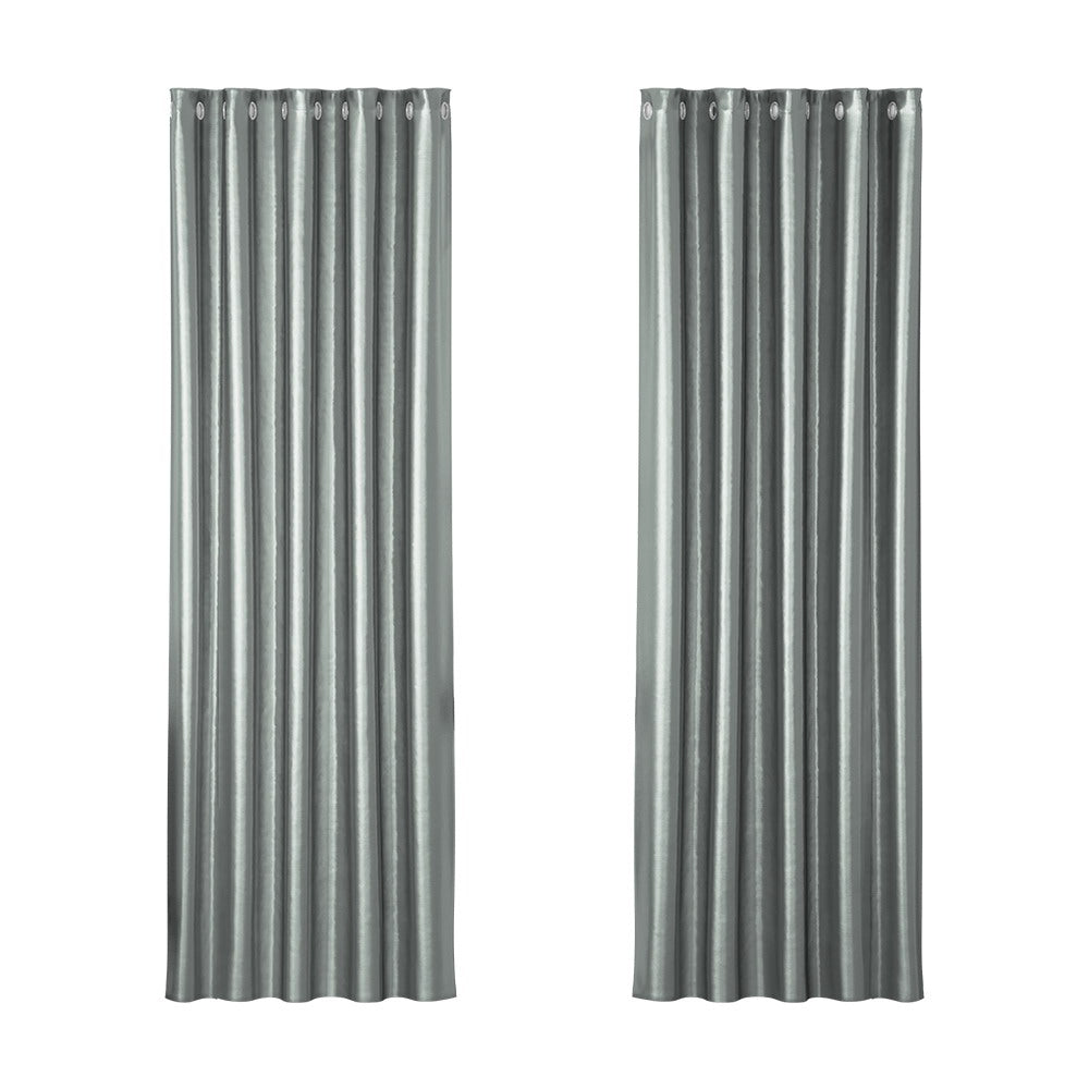 Artiss 2X Blockout Curtains Blackout Window Curtain Eyelet 180x213cm Grey-Curtains - Peroz Australia - Image - 2