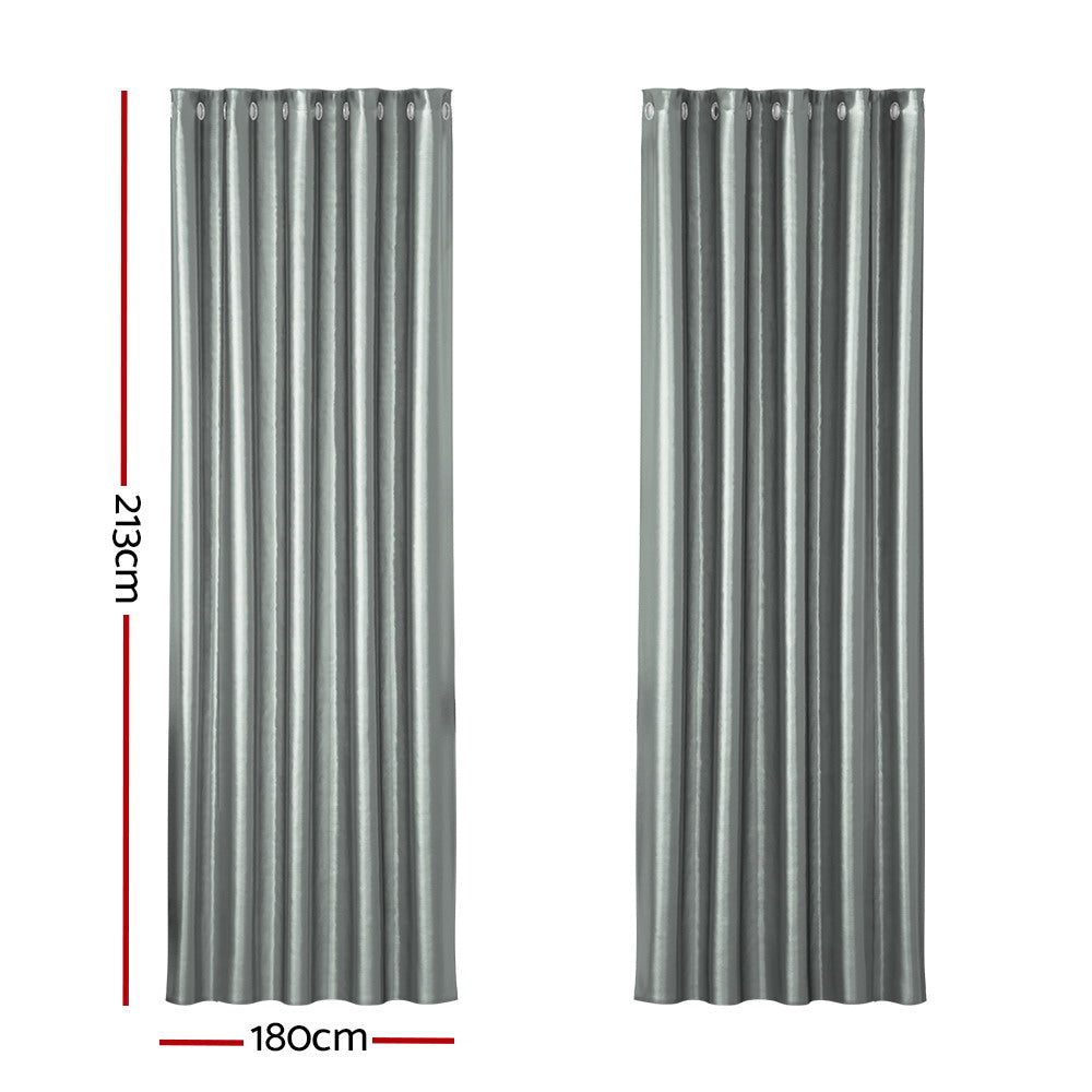 Artiss 2X Blockout Curtains Blackout Window Curtain Eyelet 180x213cm Grey-Curtains - Peroz Australia - Image - 3