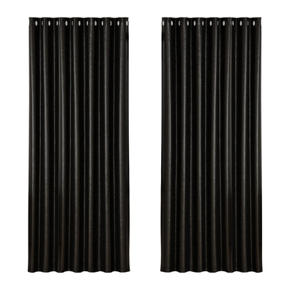 Artiss 2X Blockout Curtains Blackout Window Curtain Eyelet 240x230cm Black-Curtains - Peroz Australia - Image - 2