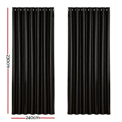 Artiss 2X Blockout Curtains Blackout Window Curtain Eyelet 240x230cm Black-Curtains - Peroz Australia - Image - 3