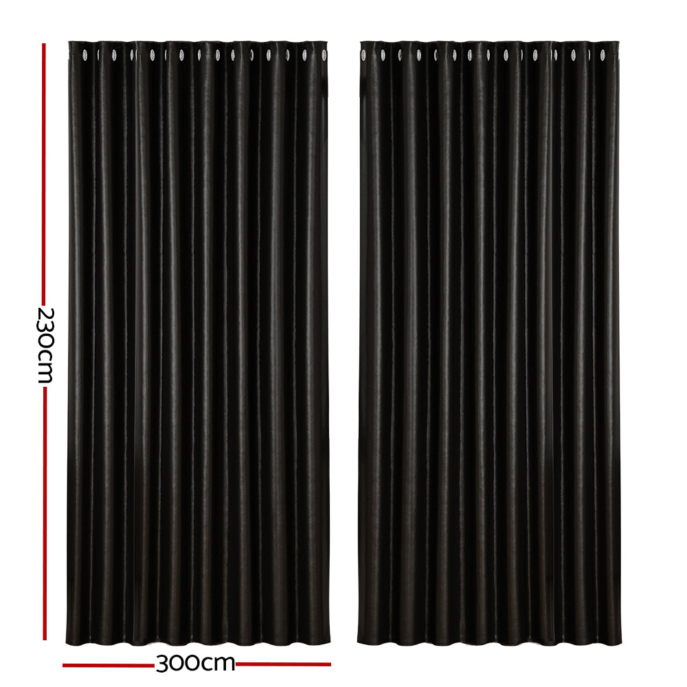 Artiss 2X Blockout Curtains Blackout Window Curtain Eyelet 300x230cm Black-Curtains - Peroz Australia - Image - 2