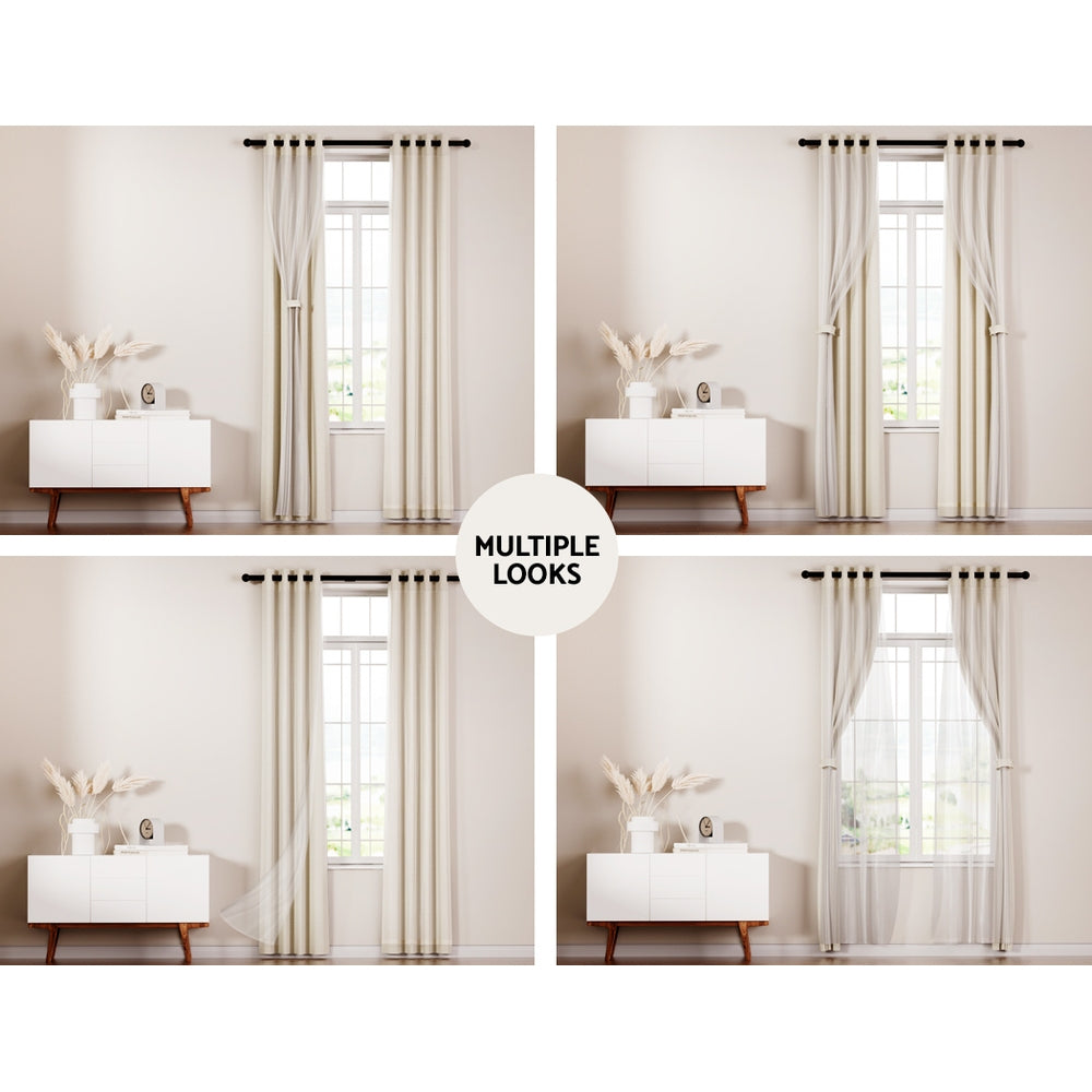 Artiss 2X 132x160cm Blockout Sheer Curtains Beige-Home & Garden > Curtains-PEROZ Accessories
