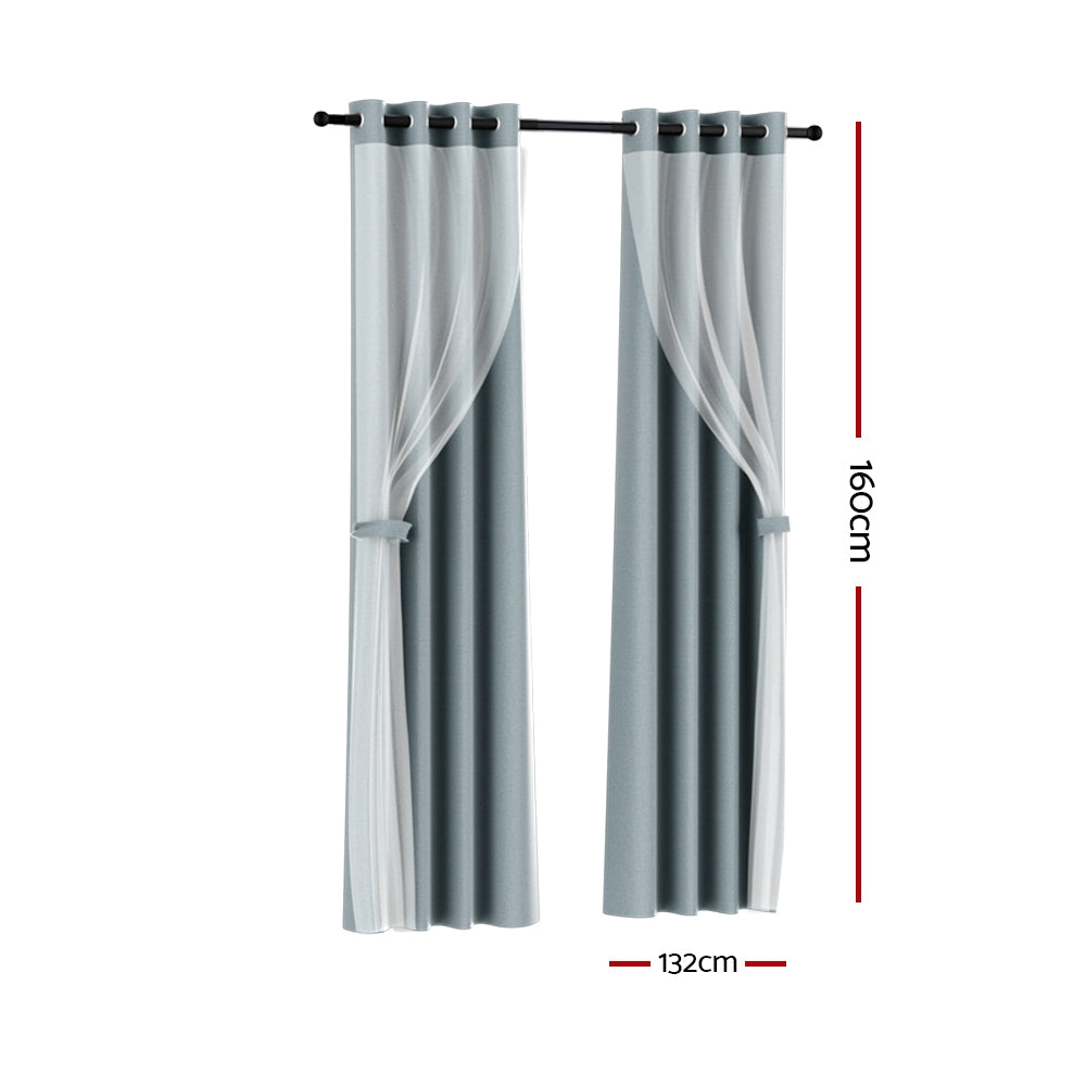 Artiss 2X 132x160cm Blockout Sheer Curtains Light Grey-Home & Garden > Curtains-PEROZ Accessories