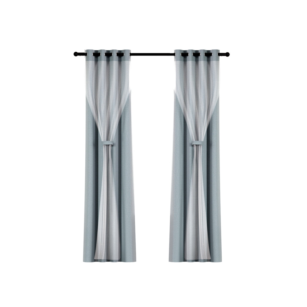 Artiss 2X 132x160cm Blockout Sheer Curtains Light Grey-Home & Garden > Curtains-PEROZ Accessories
