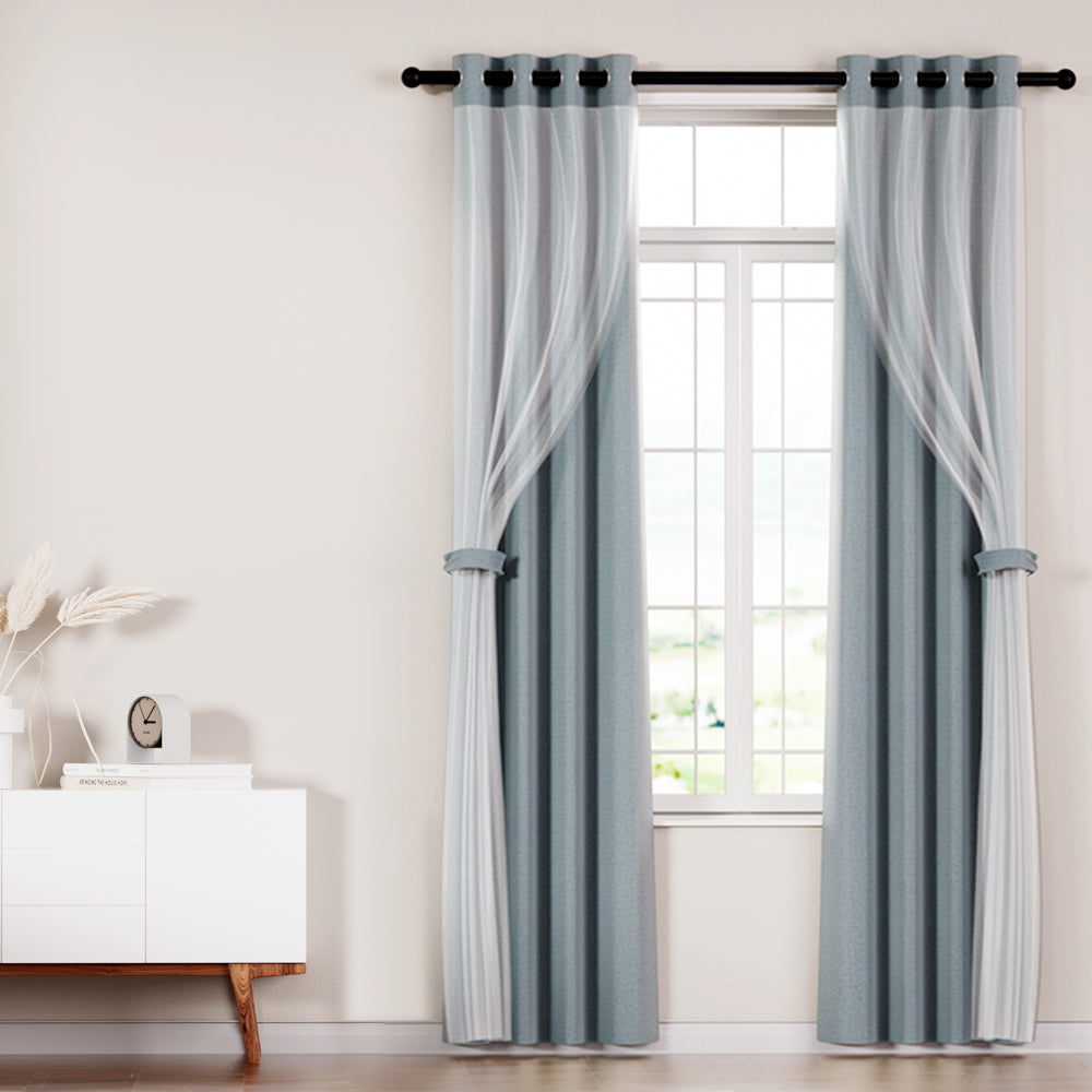Artiss 2X 132x160cm Blockout Sheer Curtains Light Grey-Home & Garden > Curtains-PEROZ Accessories