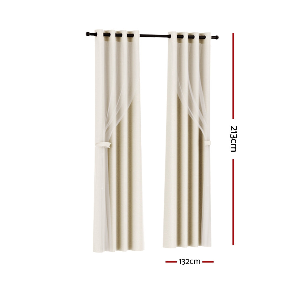 Artiss 2X 132x213cm Blockout Sheer Curtains Beige-Home & Garden > Curtains-PEROZ Accessories