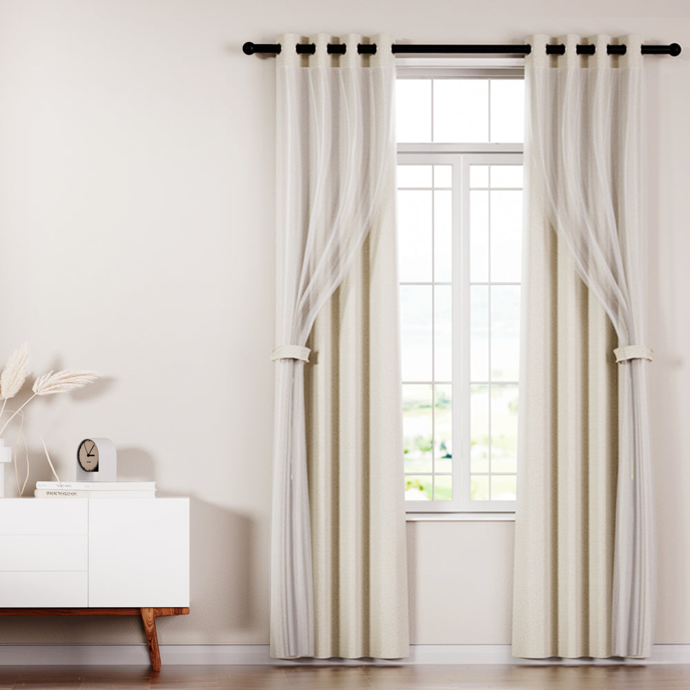 Artiss 2X 132x213cm Blockout Sheer Curtains Beige-Home & Garden > Curtains-PEROZ Accessories