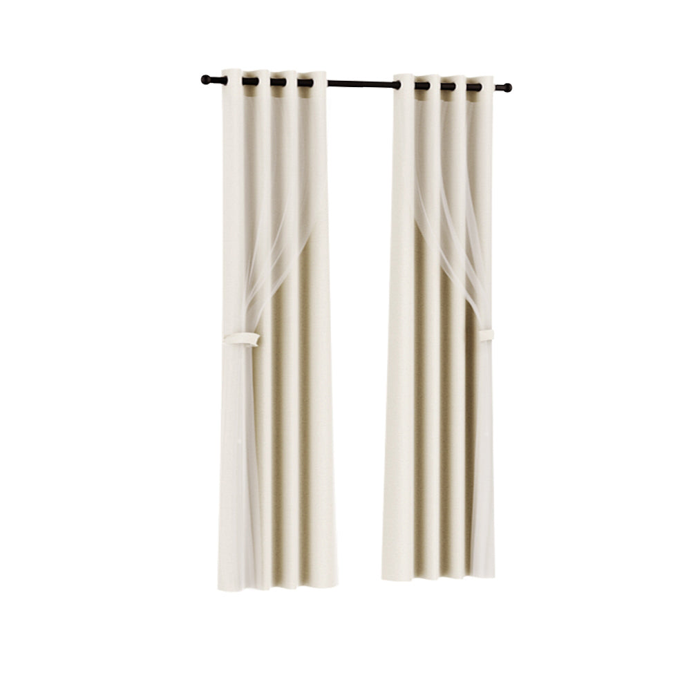 Artiss 2X 132x274cm Blockout Sheer Curtains Beige-Home & Garden > Curtains-PEROZ Accessories