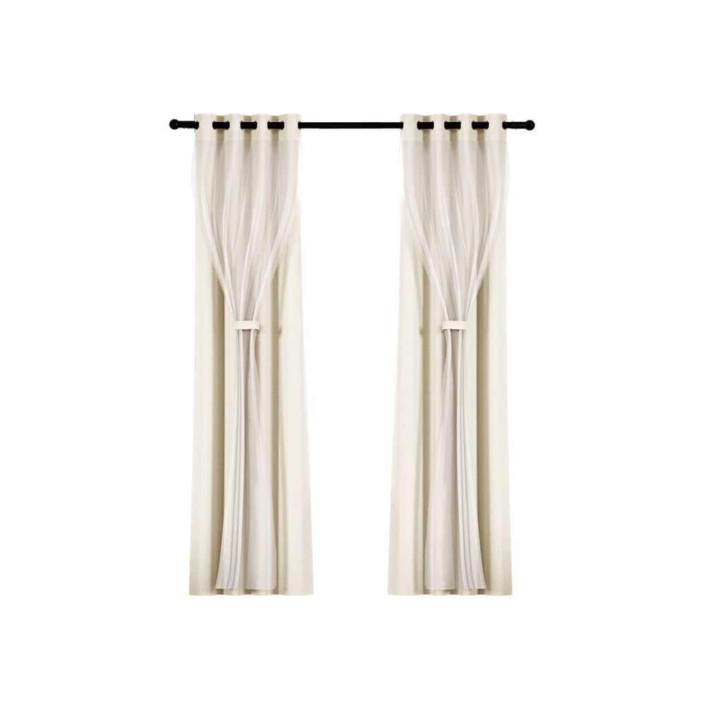 Artiss 2X 132x274cm Blockout Sheer Curtains Beige-Home & Garden > Curtains-PEROZ Accessories