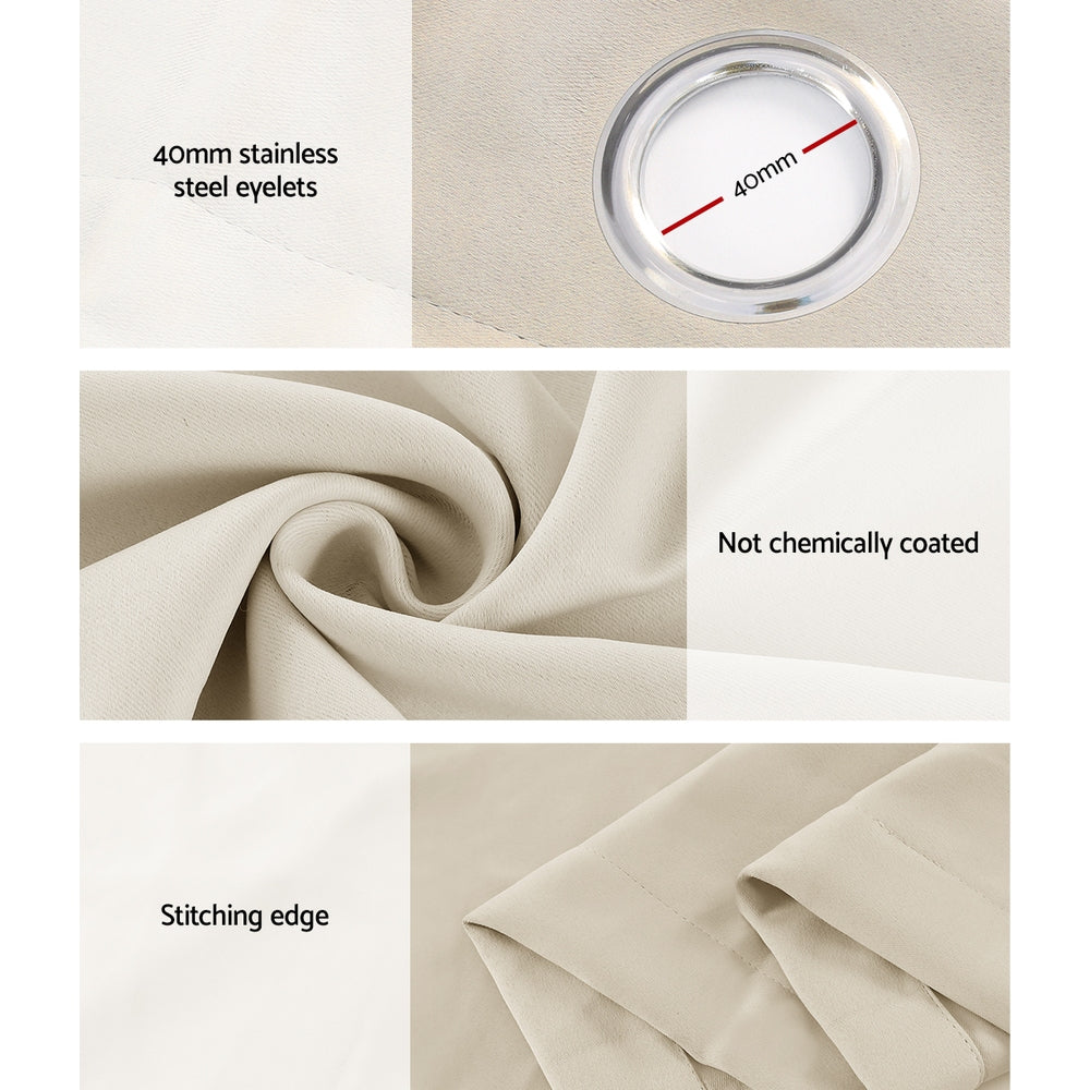 Artiss 2X 132x274cm Blockout Sheer Curtains Beige-Home & Garden > Curtains-PEROZ Accessories