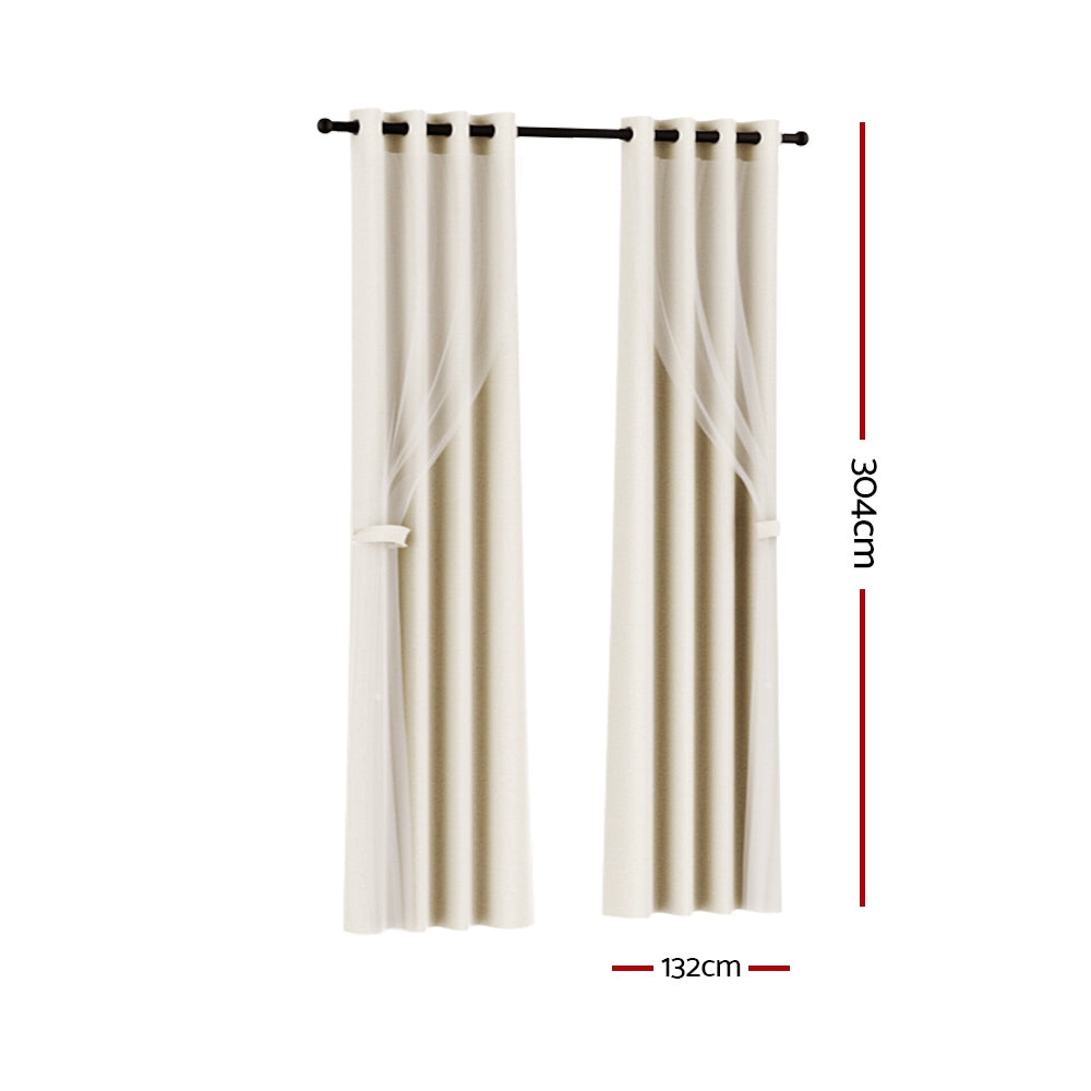 Artiss 2X 132x304cm Blockout Sheer Curtains Beige-Home & Garden > Curtains-PEROZ Accessories